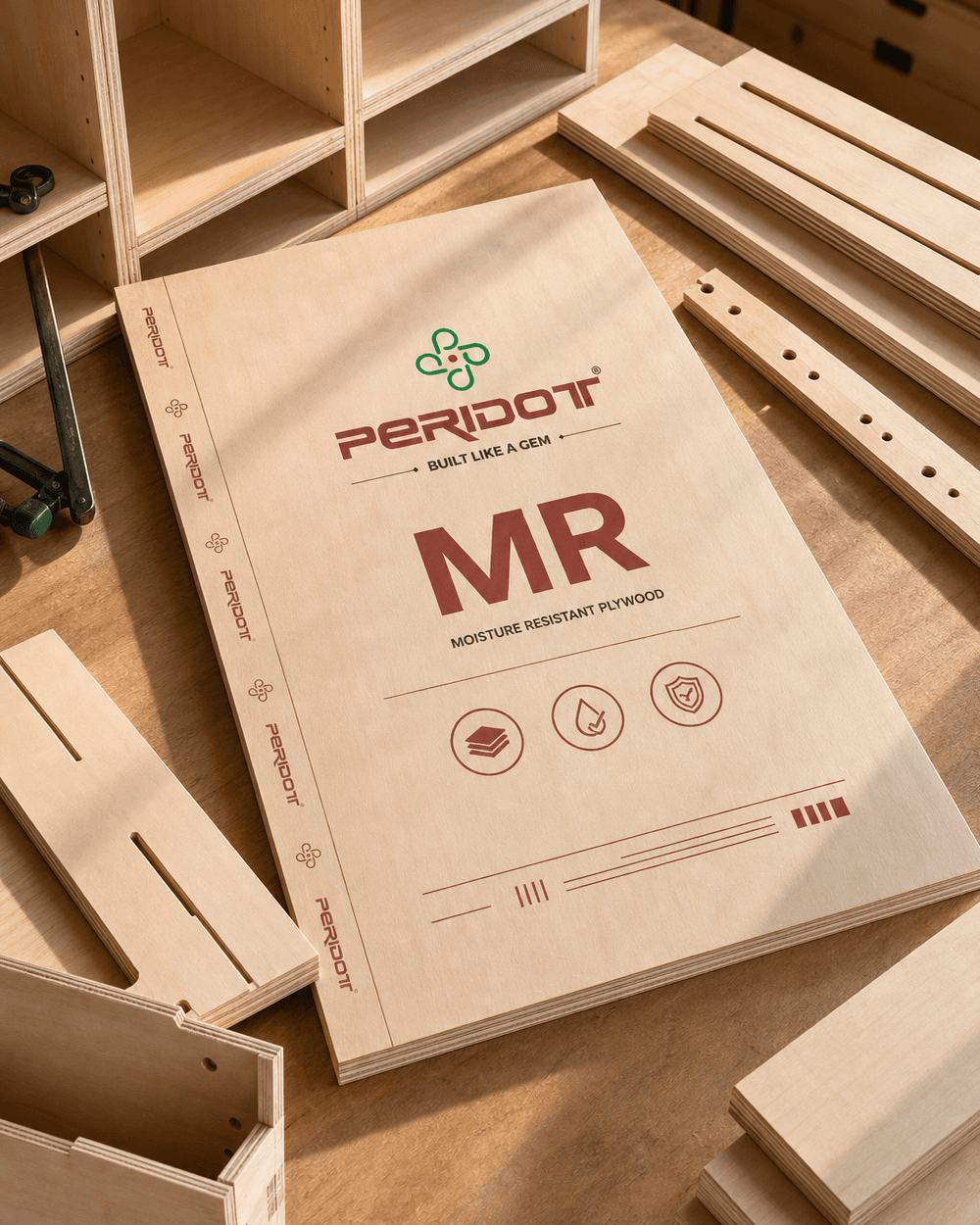 Peridot MR plywood sheet with precision-cut furniture components