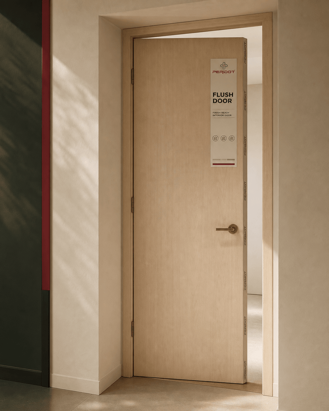 Peridot flush door installed in a warm architectural interior